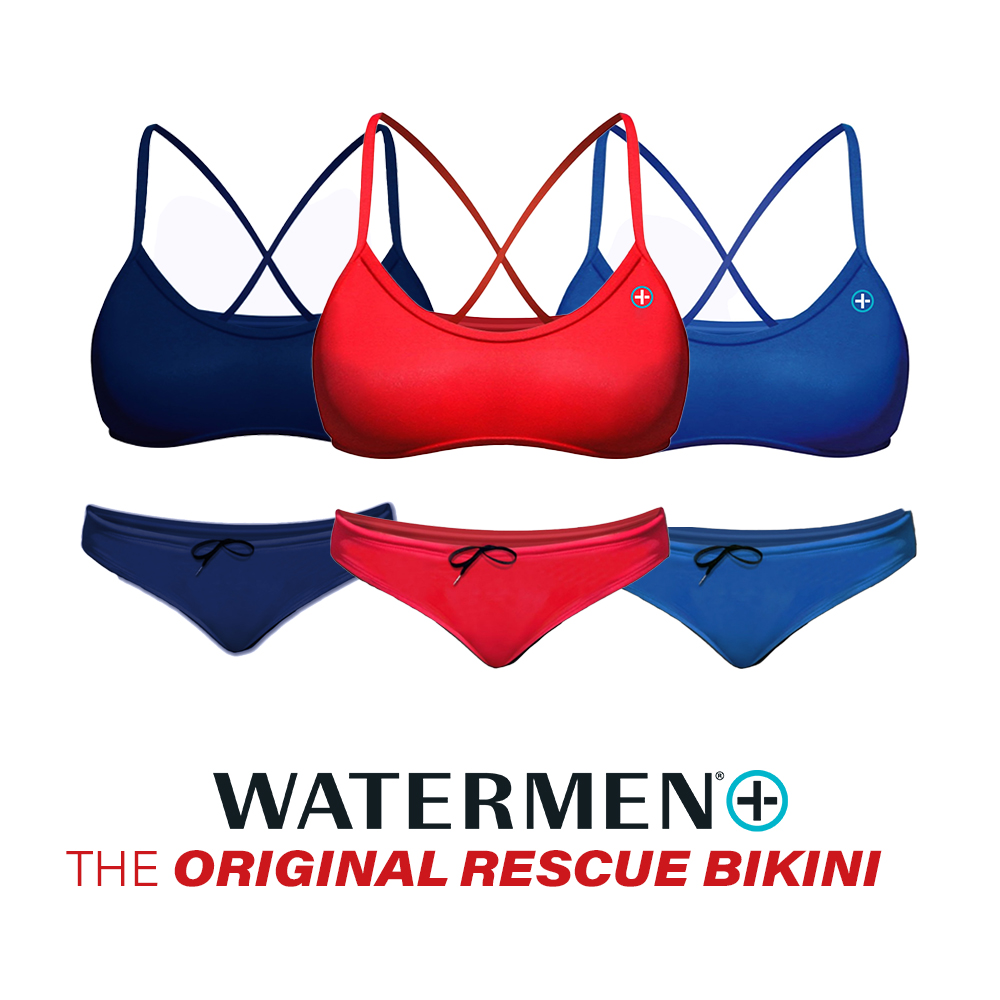 red bikini bottom, red bikini top, rescue bikini