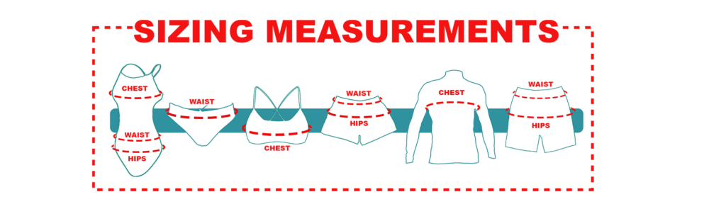 Lifeguard Swimsuit and shorts size guide sizing chart. Find the perfect fit by taking accurate measurements
